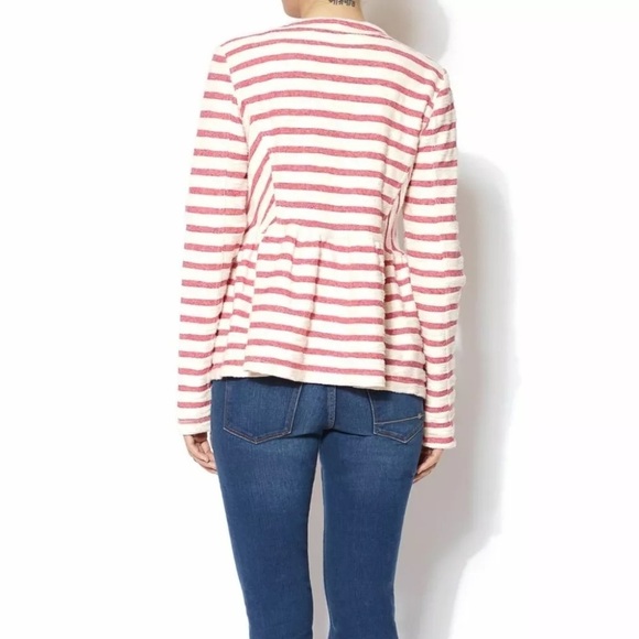 Free People Full Zip Peplum Striped Tweed Jacket in Ivory/Red Size M - Picture 4 of 13